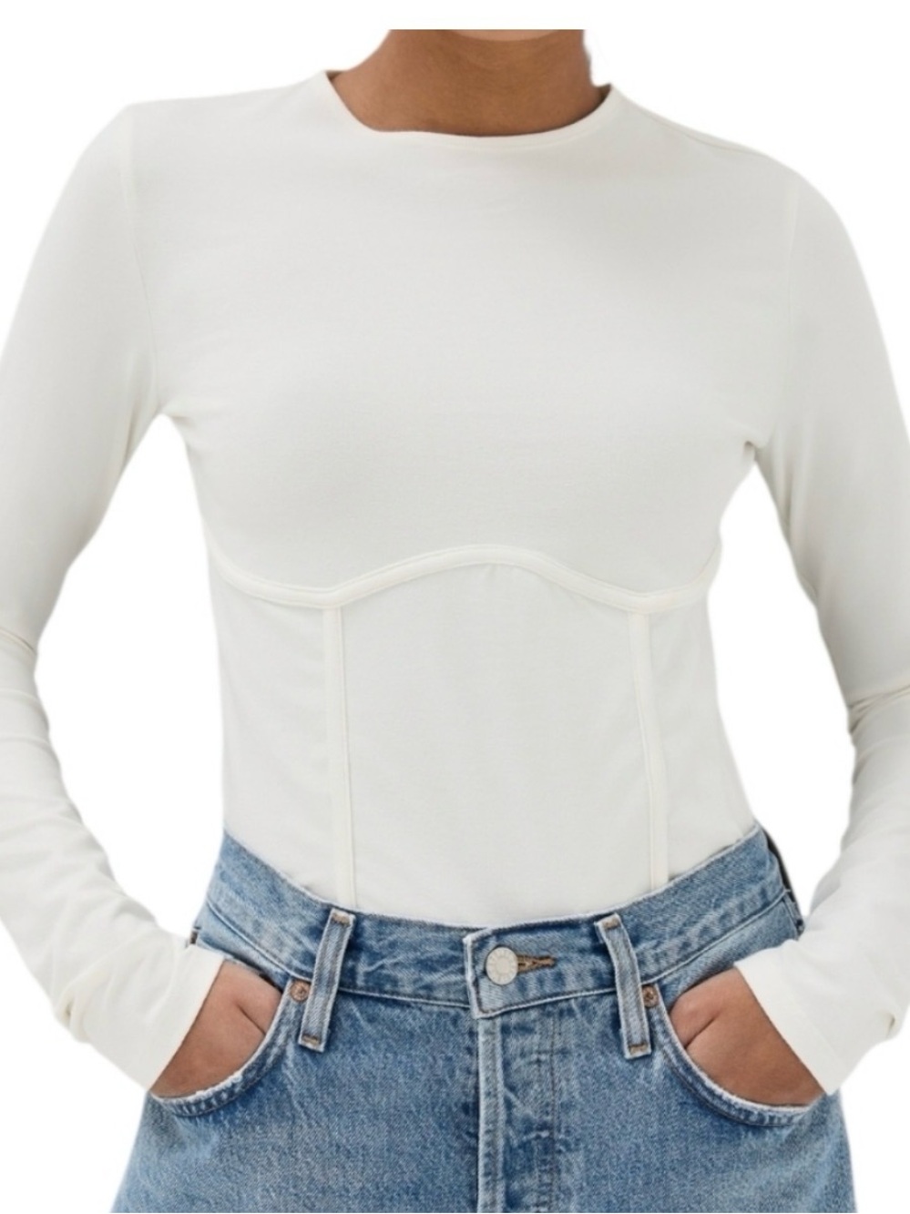 Reformation Long-Sleeve Corset Detail Top